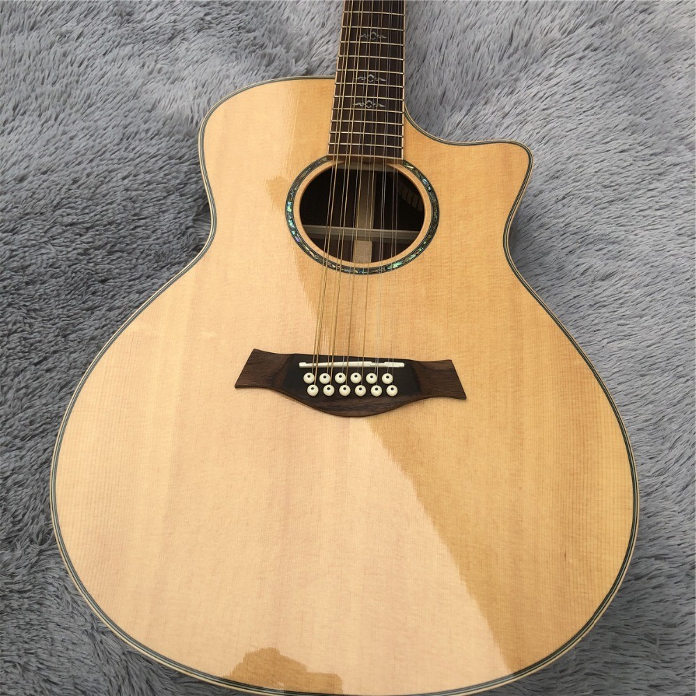 Custom 41 Inches Solid Spruce Top Cutaway Rosewood Back 12 Strings 814 Electric Acoustic Guitar