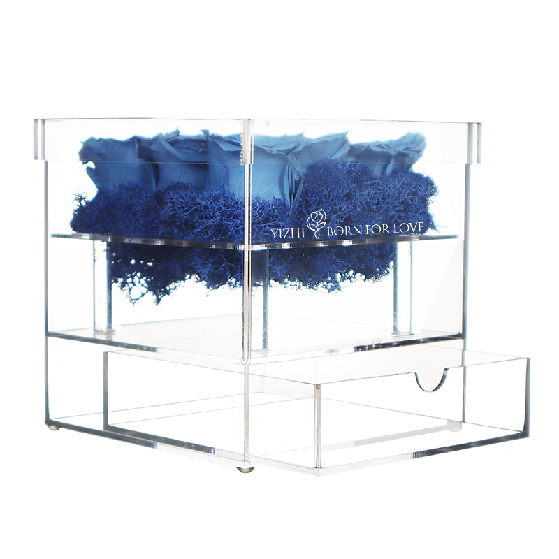 Acrylic Blue Exquisite Nine Eternal Roses Preserved Flowers For Valentine'S Day Gift