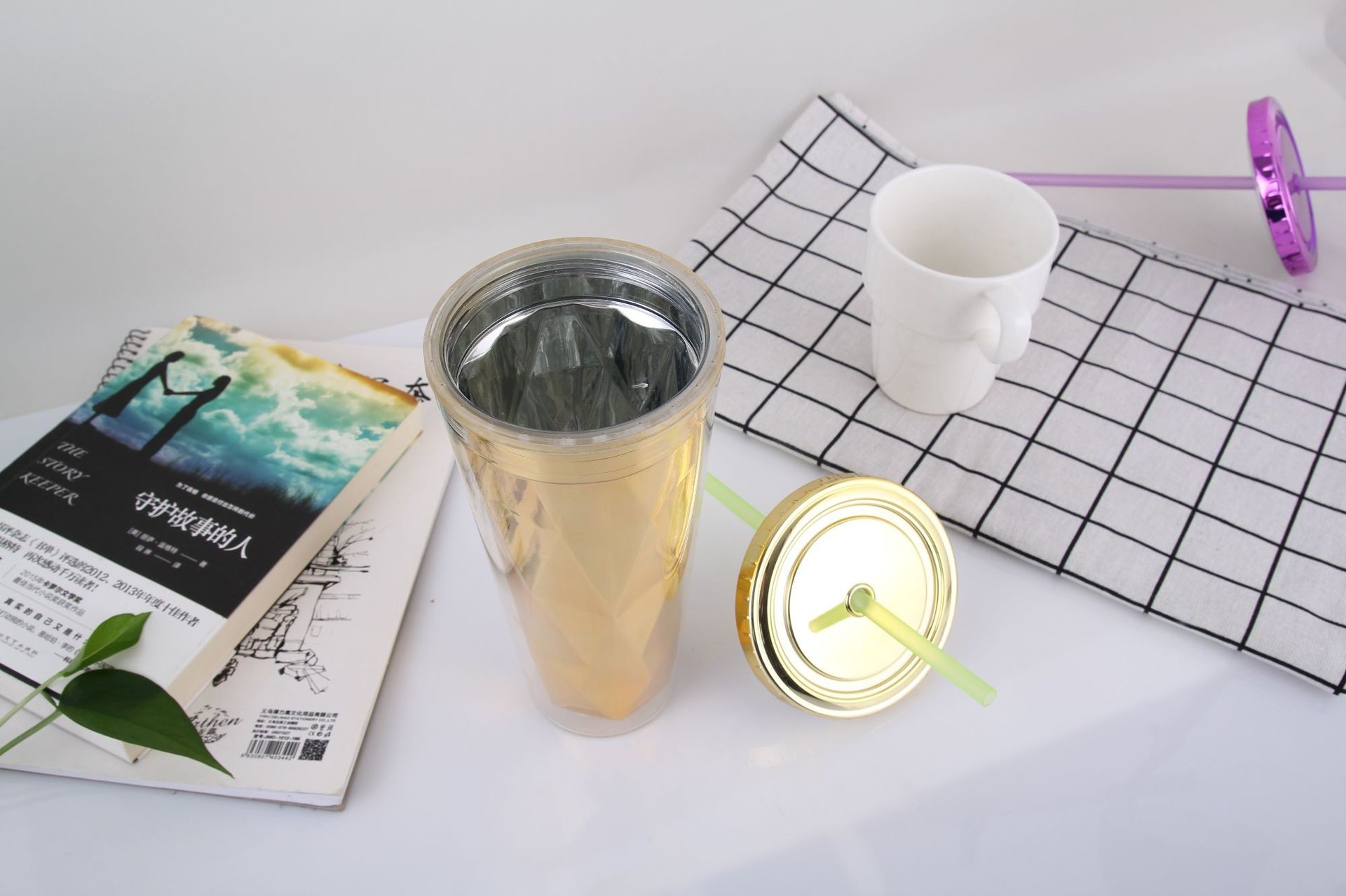 650ml Double-Layer Electroplated Plastic Straw Cup Summer With Lid Transparent Water Cup Creative Juice Cup