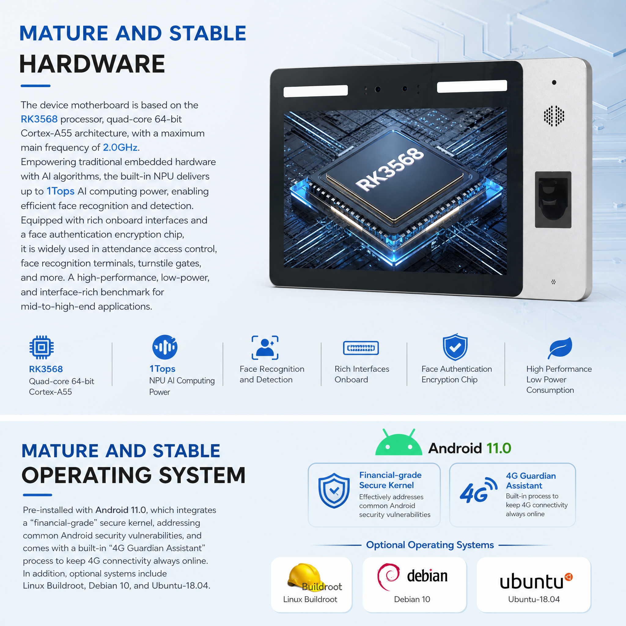 10.1" Wall Mount Finger Vein & Face Recognition Access Control Terminal