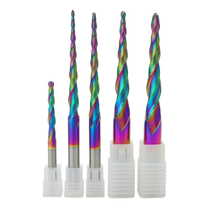 Solide Carbide Shank Spiral Down Cut 2F Tapper Ball Nose Router Bit Wood Milling Cutter Tools Spherical End Conical Cutter