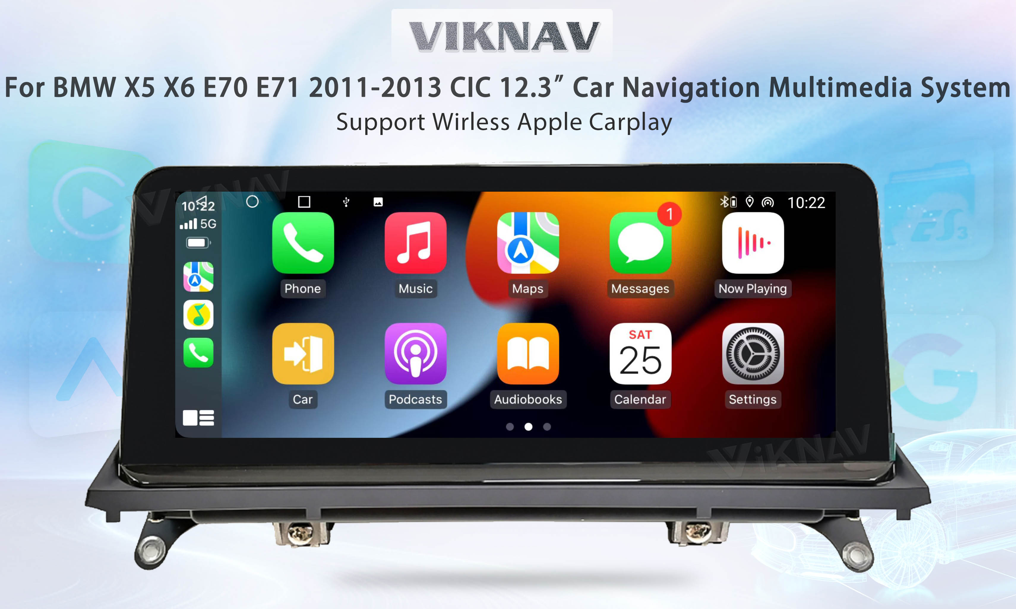 Viknav Car Waterproof Double Din Radio 12.3 Inch GPS System For BMW X5 X6 E70 E71 2011-2013