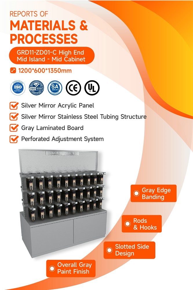 GDR11-ZD01-C Retail Store Display with Rods and Hooks and Adjustable Shelves for Beauty Counters