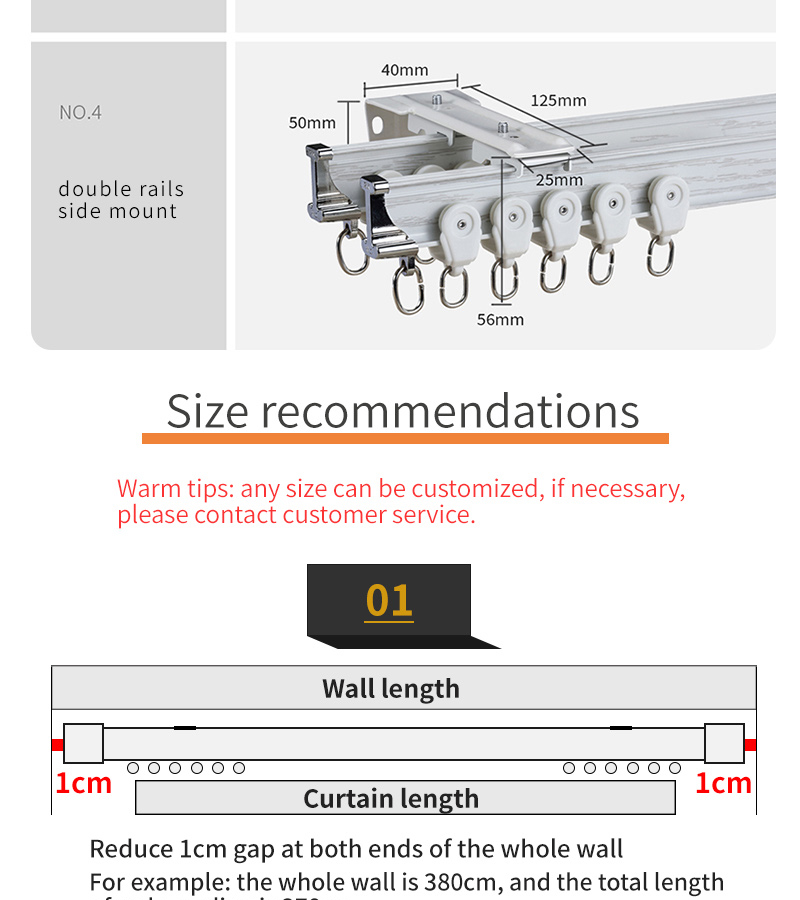 White Ceiling Silent Curtain Track Wall Mounted Metal Aluminum Material For Bay Window