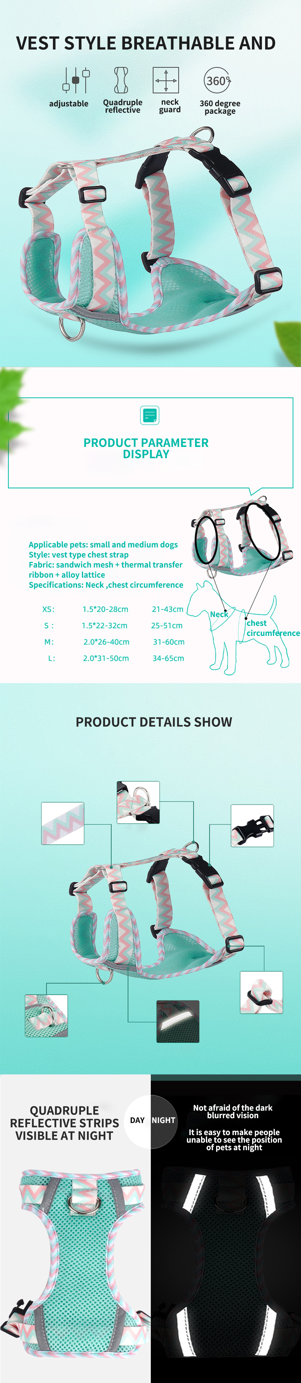 2023 Chengbei's Pet Supplies Dog Leash Vest with Reflective Strip and Solid Pattern