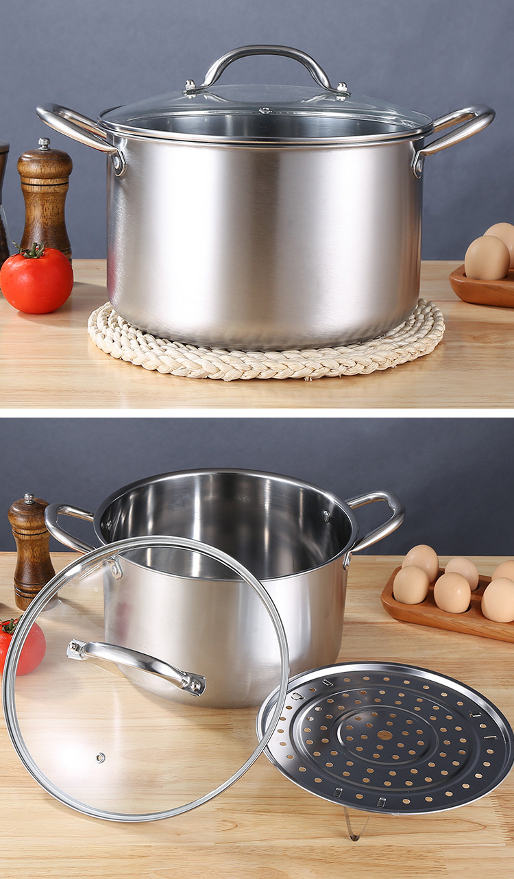 Multi-function Silver Kitchen Cookware Cooking Pot Induction Stock Pot Stainless Steel Soup Pot With SS Handle