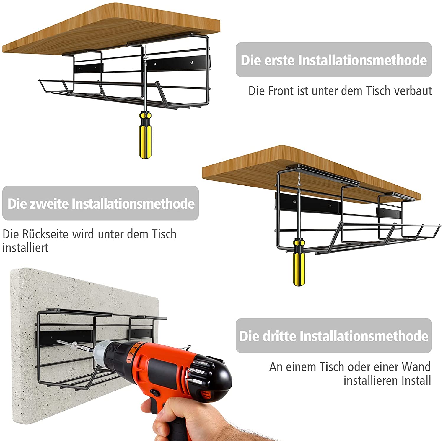 Organize Your Desk Cables with No Drill Carbon Steel Cable Tray and Wire Organizer