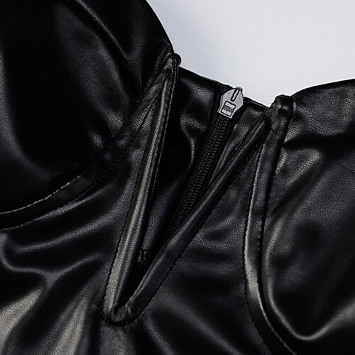 OEM maufactory New Women's Deep V -neck sleveless polyester Deep -back dress high -waist hip tight PU leather skirt