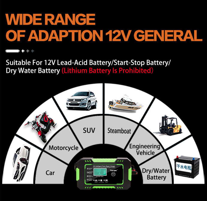 Pulse Repair Motorcycle Lead Acid Battery Charger 12V 6A