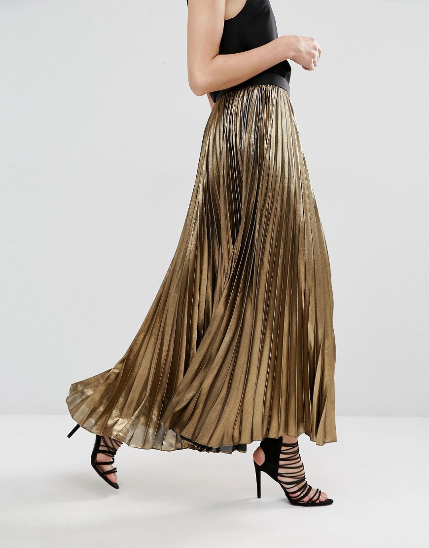 Custom service women clothes latest skirts design gold long pleated skirt