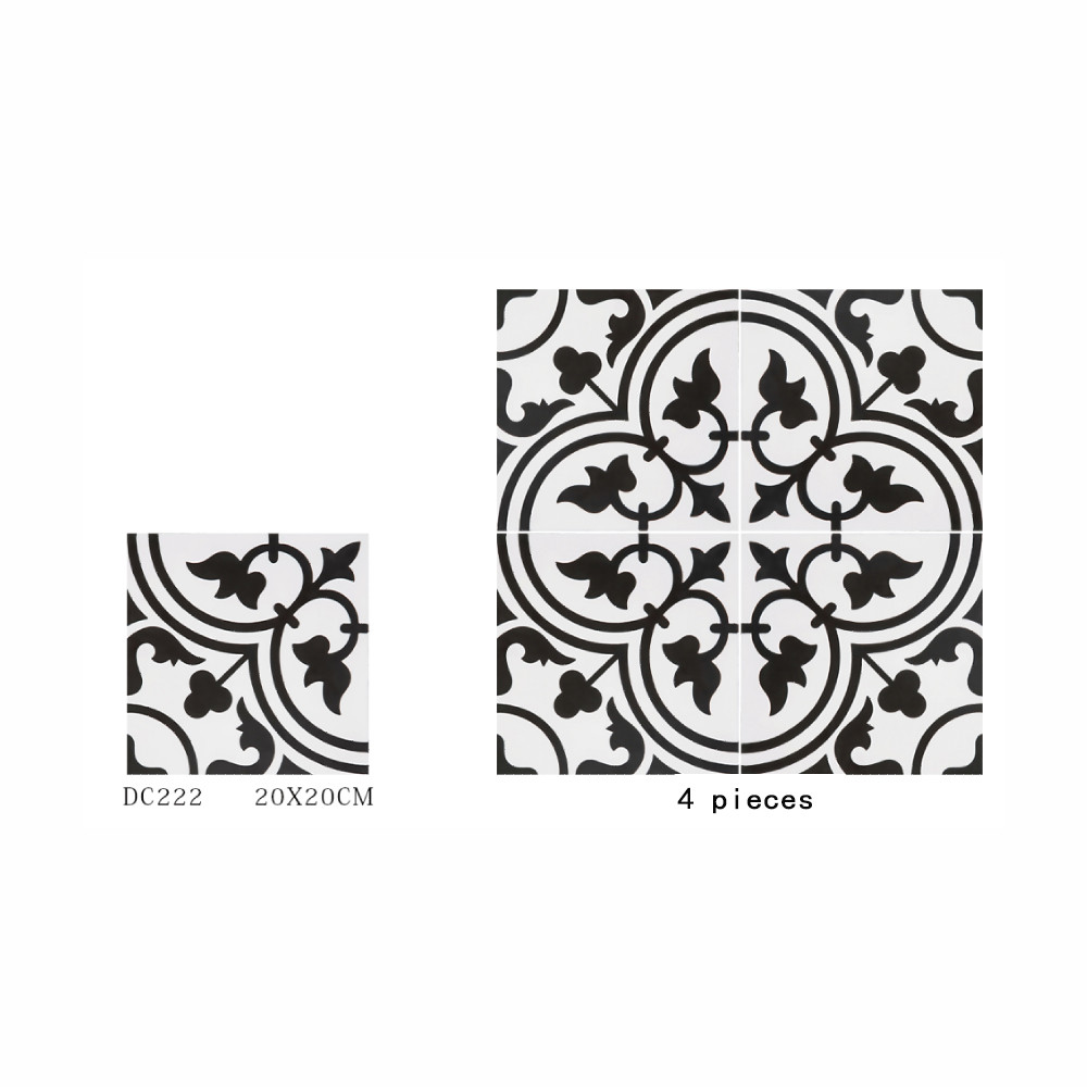 White And Black 20x20cm Eco-Friendly Indoor Wall Floral Ceramic Rustic Tile For Living Room And Balcony
