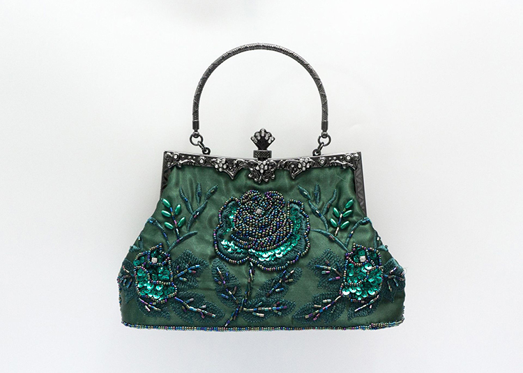 Vintage Floral Beaded Sequin Rhinestone Embroidery Clutch Evening Handbag for Women