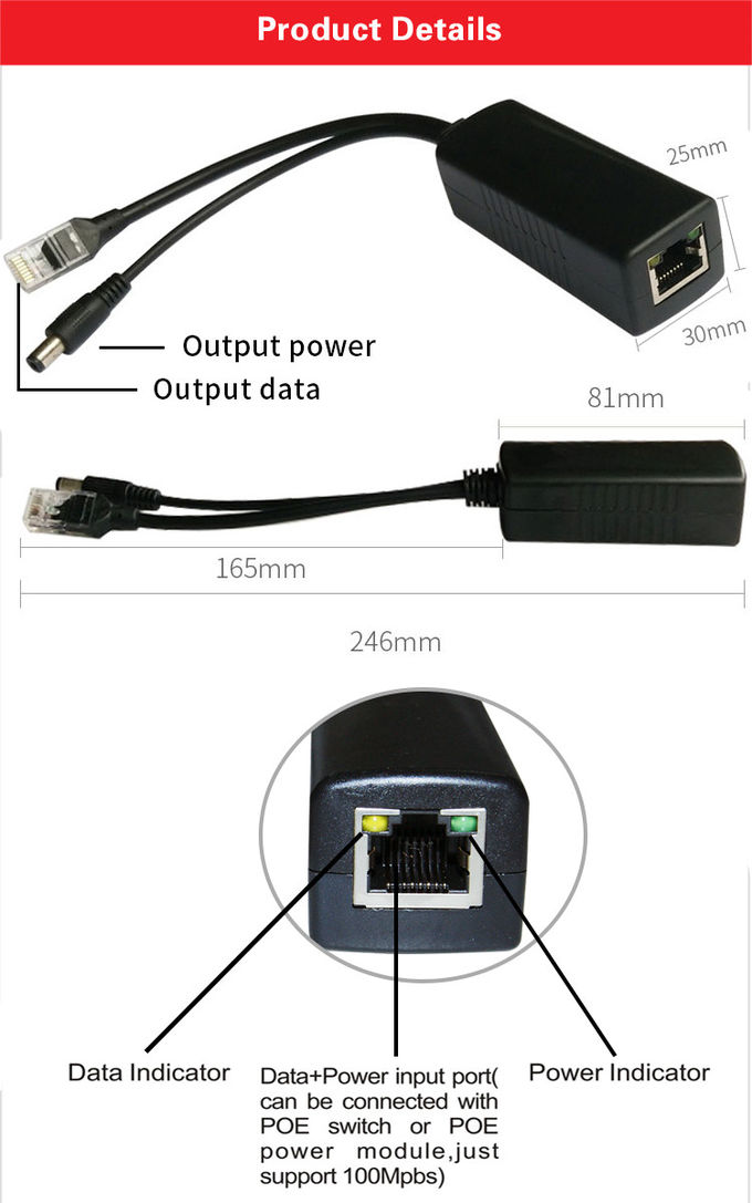10/100M Passive 24V to 12V 2A PoE Splitter for 24V POE switch and IP Cameras
