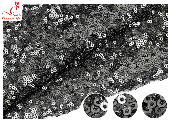 Shiny Embroidered Black Sequin Mesh Fabric For Party Evening Dress R&D Available