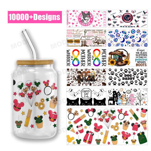 Wholesale Custom Design Cartoon Theme 16oz Glass Can UVDTF Tumbler Sticker