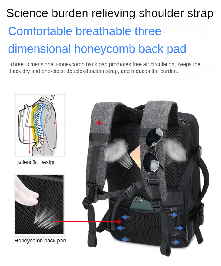 ISO9001 Multi Functional Backpack 39L Expandable Waterproof Travel Bag