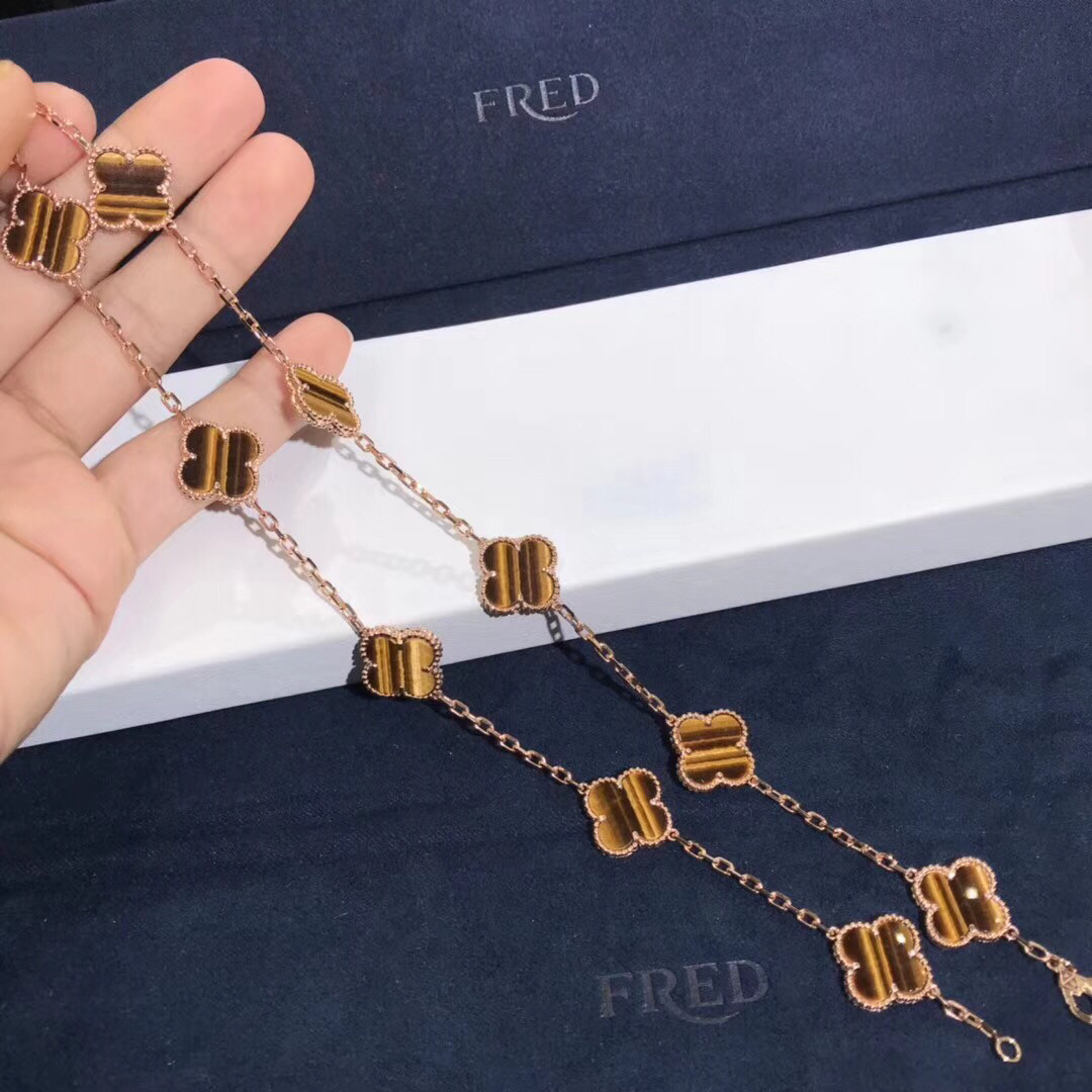 Fantastic Van Cleef & Arpels 18k Gold Vintage Alhambra Necklace 10 Motifs