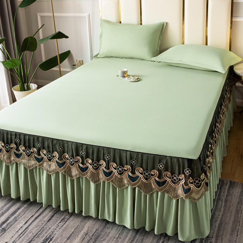 3 kg Luxury Cotton Silky Bedspread Queen Bed Skirt Bed Sheets Set with Pleats Skirt