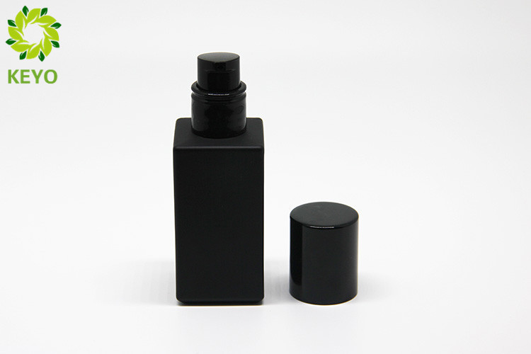 Square Matte Black Glass Foundation Bottle 30ml With Round Pump Cap