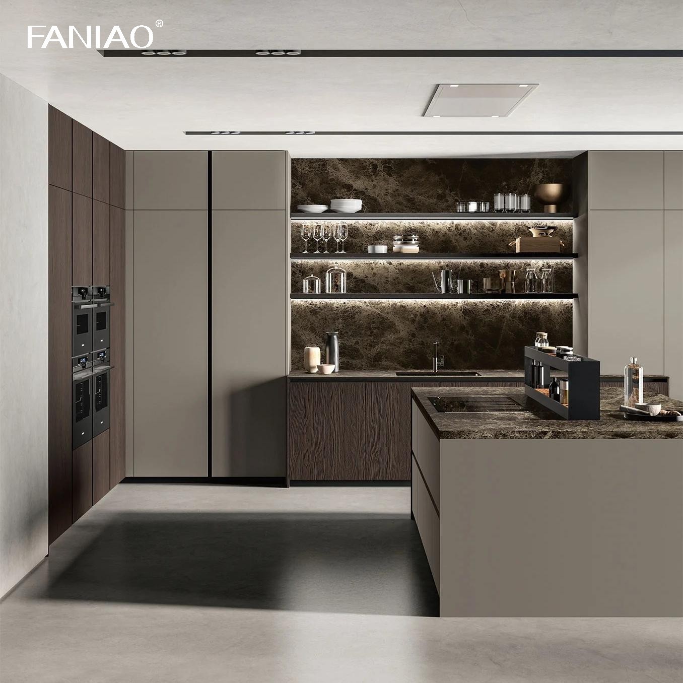 Villa Melamine Grey Luxury Large Solid Wood Modern Kitchen Cupboard Pantry Cabinet Set