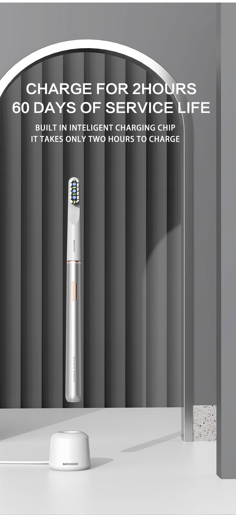 Custom LOGO Rechargeable Sonic Electric Toothbrush Battery Powered Waterproof