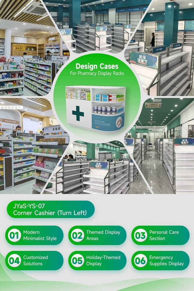 JYaS-YS-07 Eco-friendly Pharmacy Entrance Corner Cashier with Ultra-Clear Glass and Optimized Display