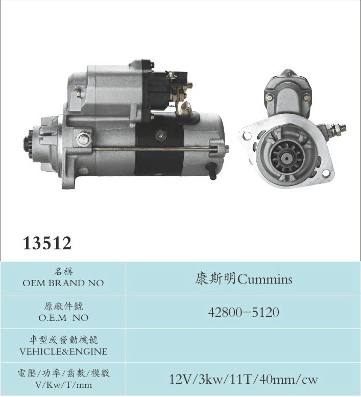 Cummins Electric Motor Diesel Nippondenso Starter Motor 12v 3kw 11T 42800-5120