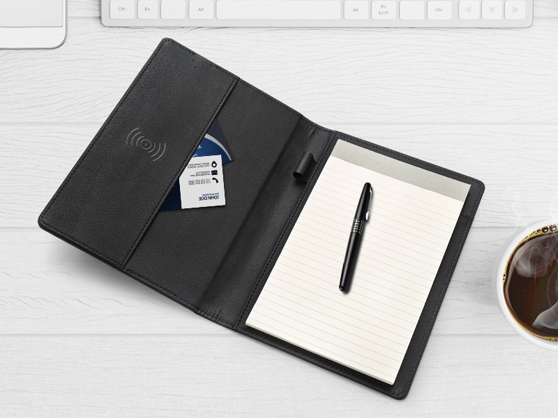 Business Gifts Custom Logo Pu Leather Cover 15W Fast Charging Wireless Phone Charger And Notebook