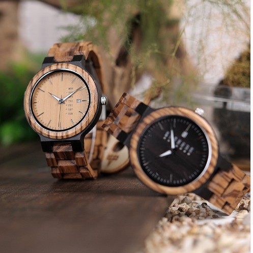 OEM ODM Supported Wooden Quartz Watch , Round Mens Wooden Wrist Watch