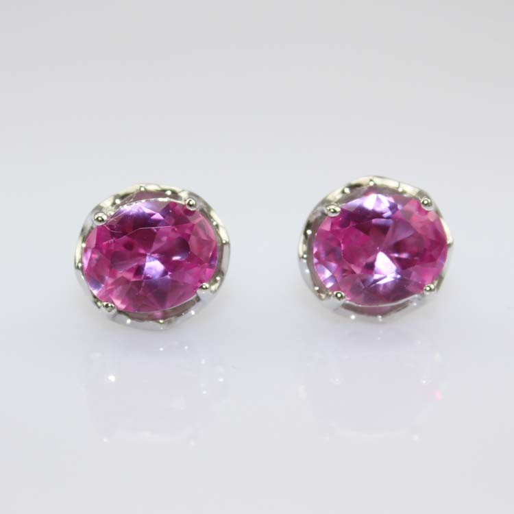 925 Silver Jewelry 8mmx10mm Oval Dome Purple Cubic Zircon Earrings(PSJ0434)