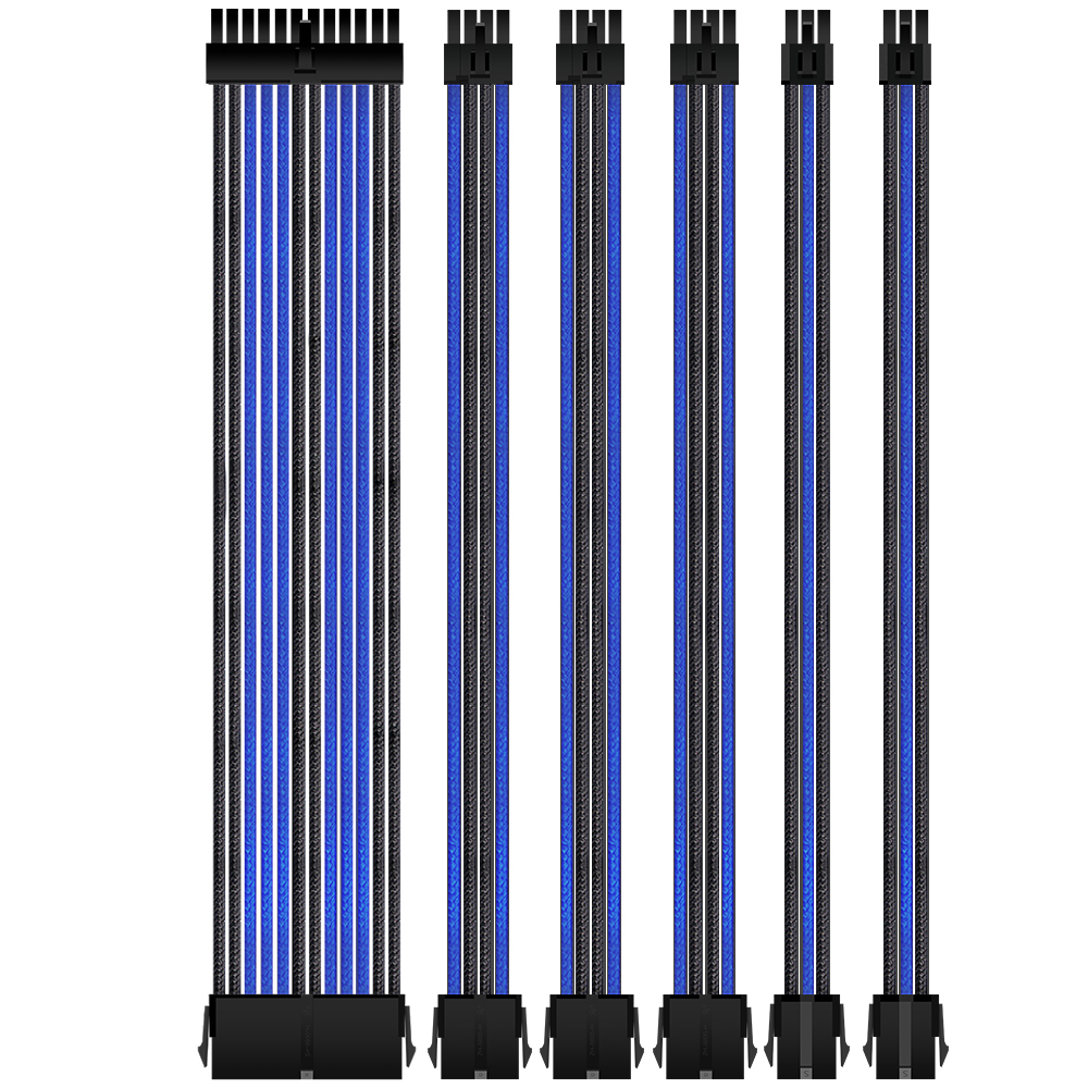 Extension Cord 24 Pin 4+4Pin GPU PCI-E 6+2 pin 6pin Extension Power Cable Kit Sleeved PSU Cable with Cable Comb Black Blue