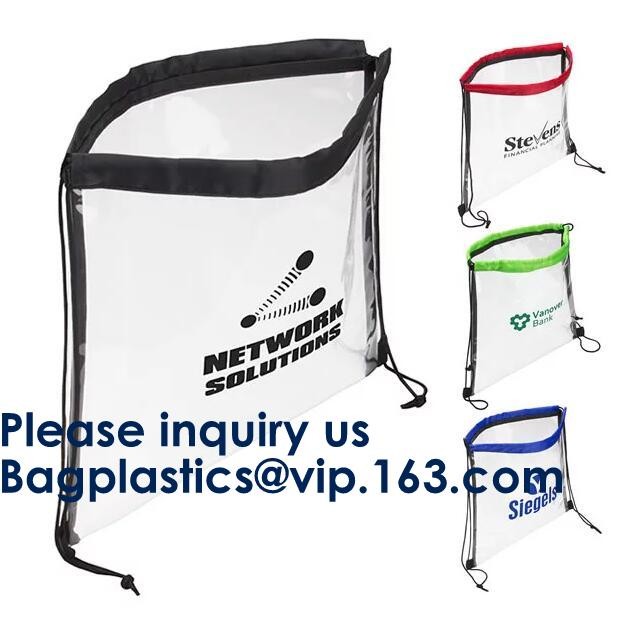 PVC Drawstring Bag Backpack With Solid Bottom Promotional Custom 210D Transparent PVC Clear Drawstring Backpack Bags