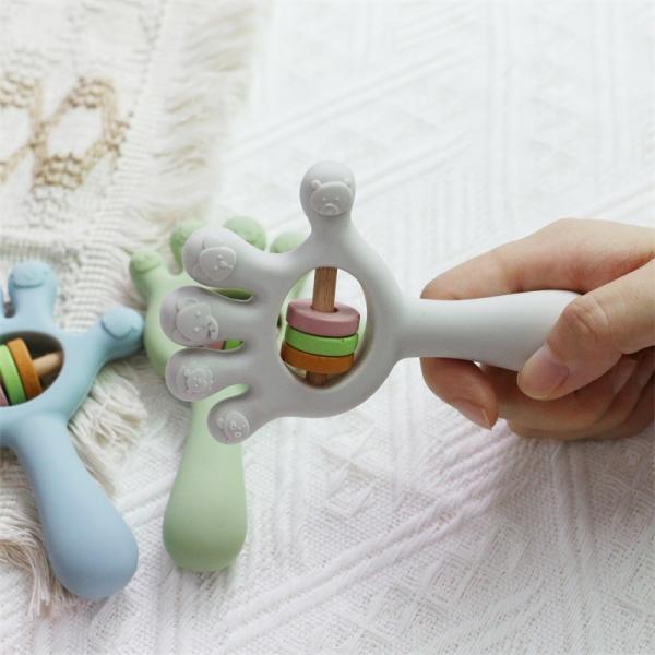 Soft Baby Silicone Teething Rattle Palm hand shape Toys: BPA-Free, Non-Toxic,