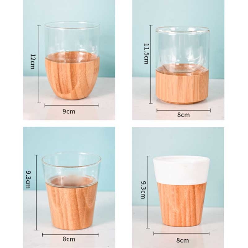 High Borosilicate Wine Drinking Glass Cup 200ml With Wooden Bottom