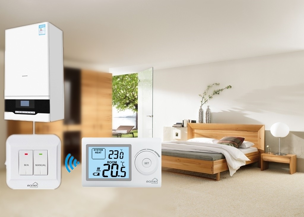 NTC Sensor 6W 230V Wireless RF Room Thermostat For Gas Boiler