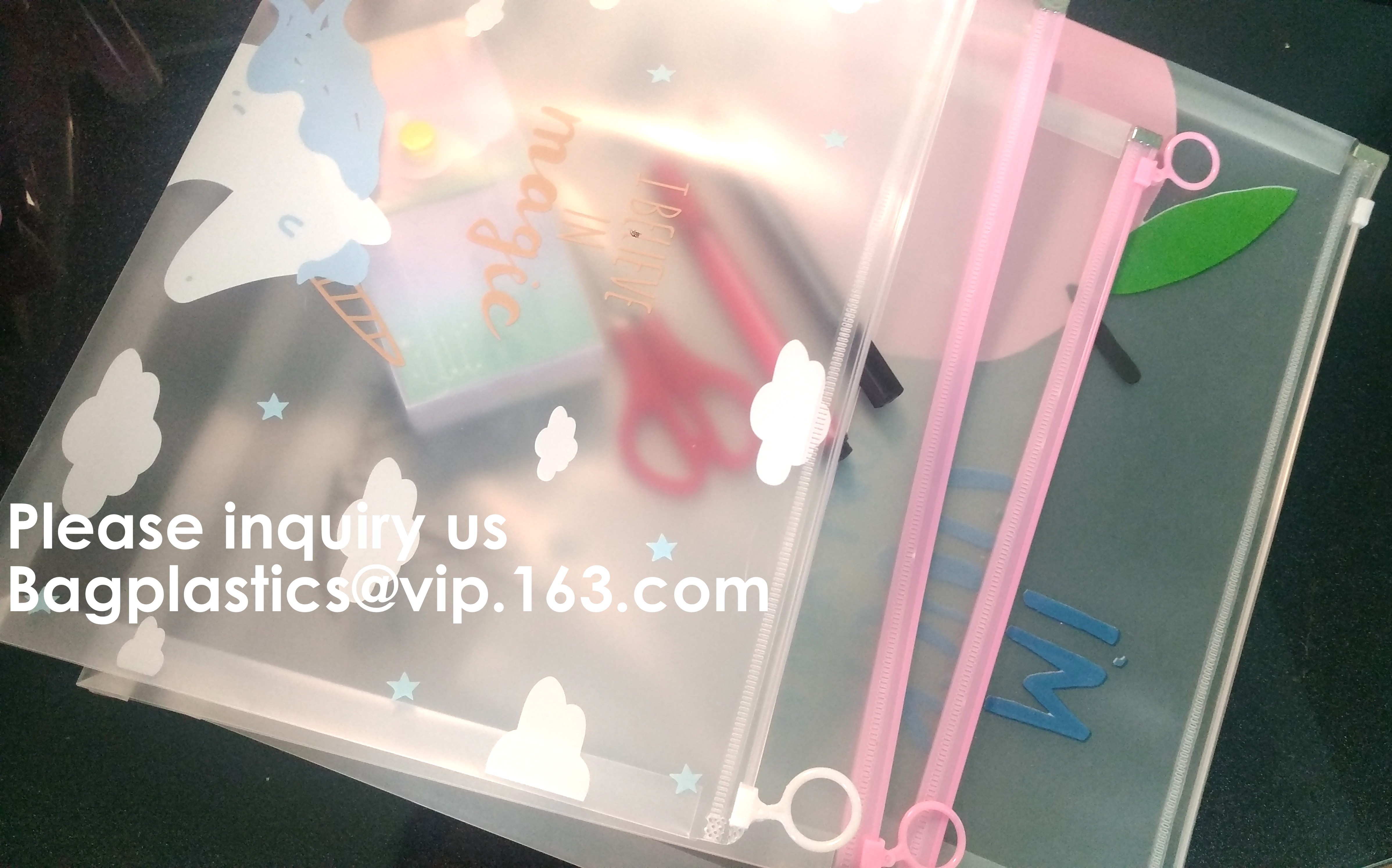 Metal Slider Office File Folder Mesh Clear PVC Zip Lock Document Bag,Folder File Wallet Zipped Lock Document Bag pack