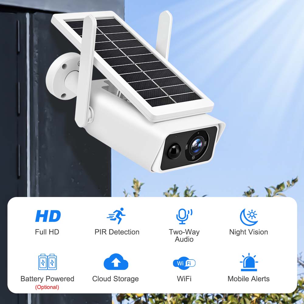 Outdoor Solar CCTV Security Camera 1080P HD Night Vision 2 Way Audio 2.4G WIFI IP66 Waterproof Network Camera with PIR
