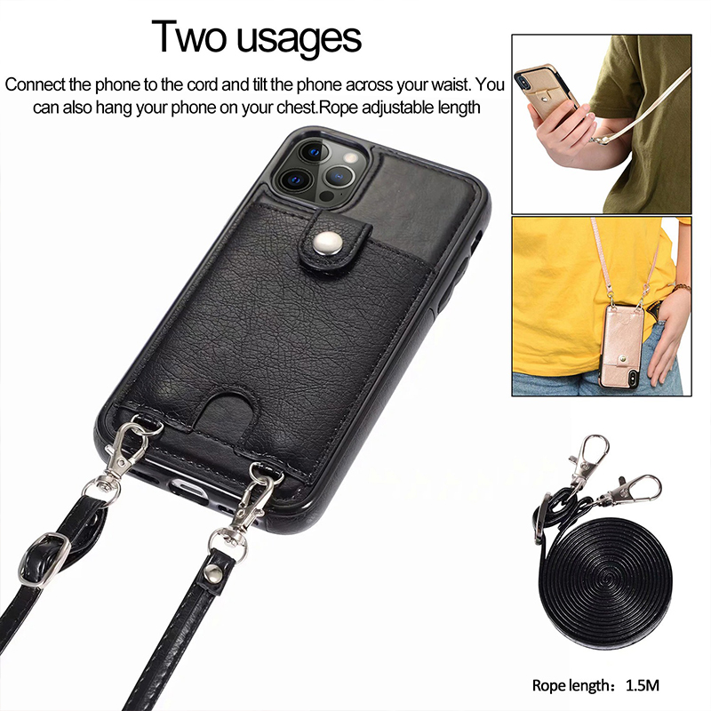 Men's Crossbody Leather Case for iPhone 12 Pro Max Shockproof and Functional Design