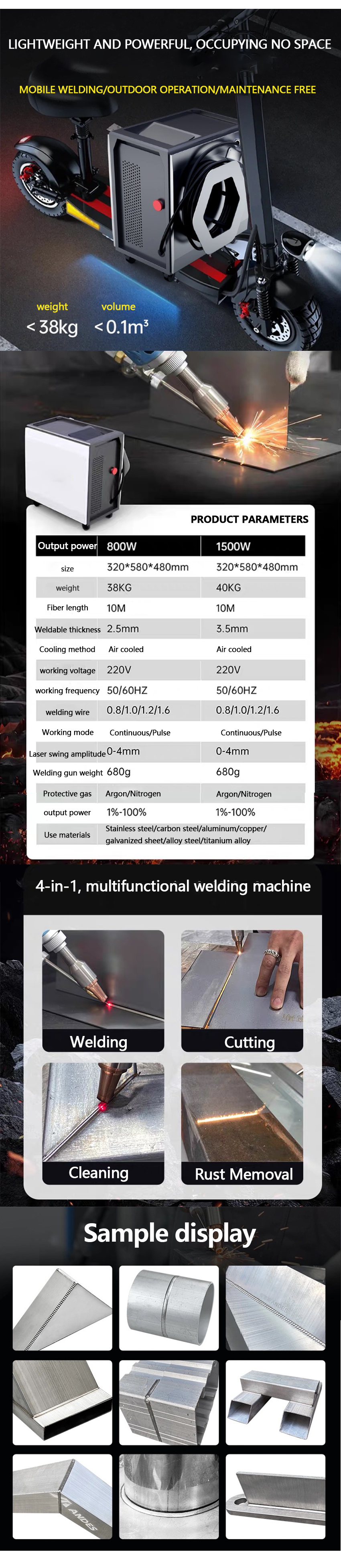 38kg 4 in 1 Handheld Laser Welding Machine Double Wire Feeder for Metal Carbon Stainless Steel Sheets Aluminum Pulse Width