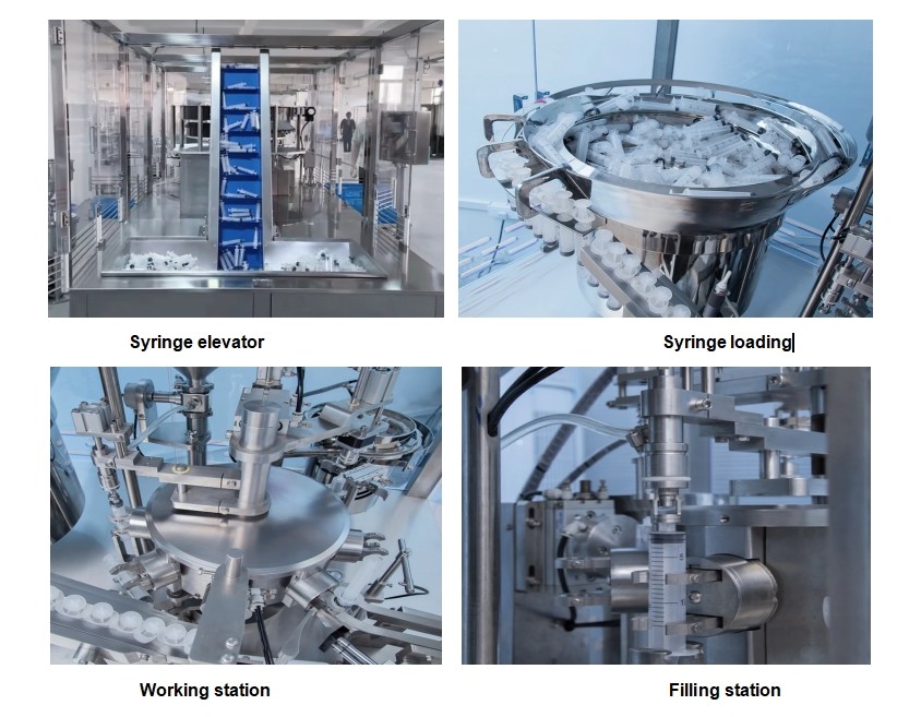 Automatic liquid Plugging Luer Lock Pre Filled Aseptic Plastic Syringe Filling Machine