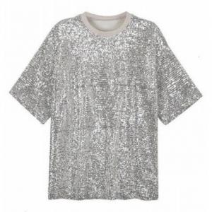  Bulk Mens Sequin T Shirt , Polyeste  Back Zipper Metallic Silver T Shirt Manufactures