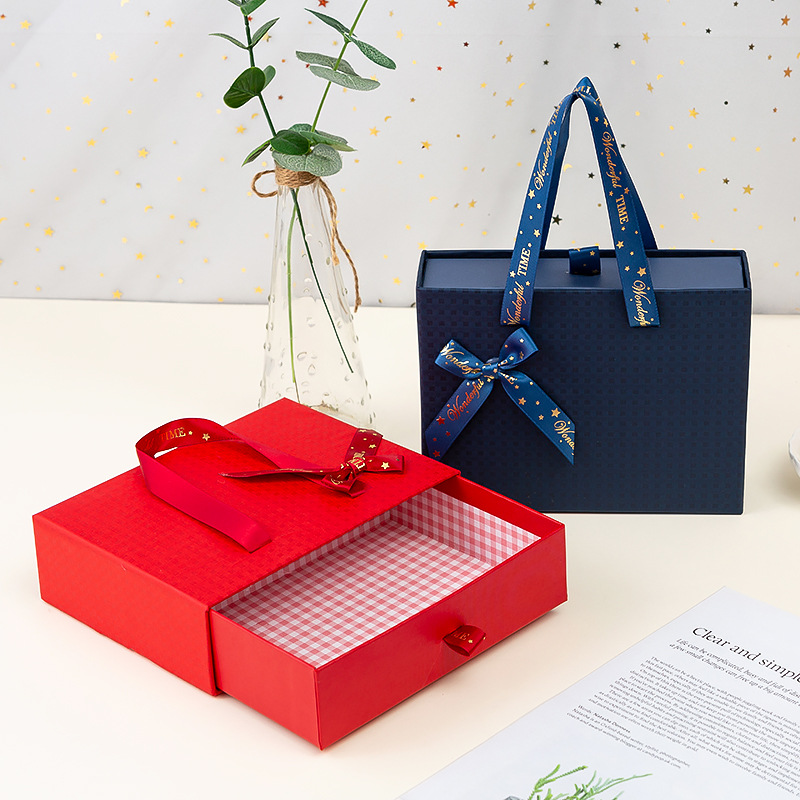 Gift Craft Industrial Colorful Portable Drawer Gift Box with Ribbon