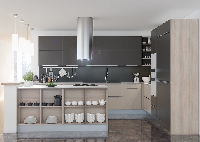 60 Inch Contrasting Kitchen Island And Cabinets With Lazy Susan Basket