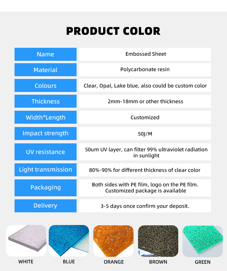 Customized Polycarbonate Embossed Sheet 3mm Diamond PC Embosed Sheet