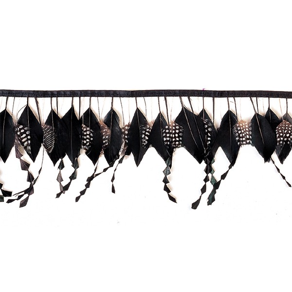 Party Decoration Stripped Goose Feather Fringe Trim with Satin Ribbon Tape