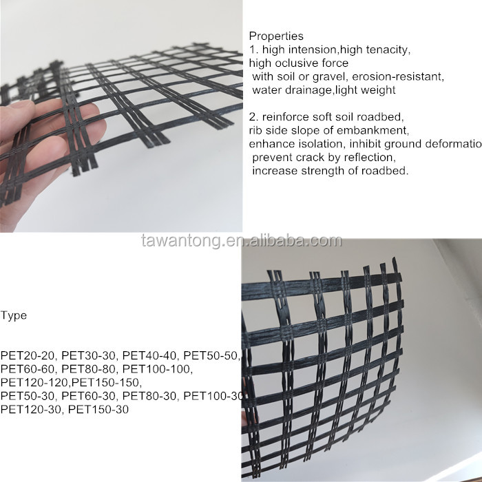 50-50kn Polyester Geogrid/ PET Geogrid for Reinforcing Riverbanks Roadbed Application
