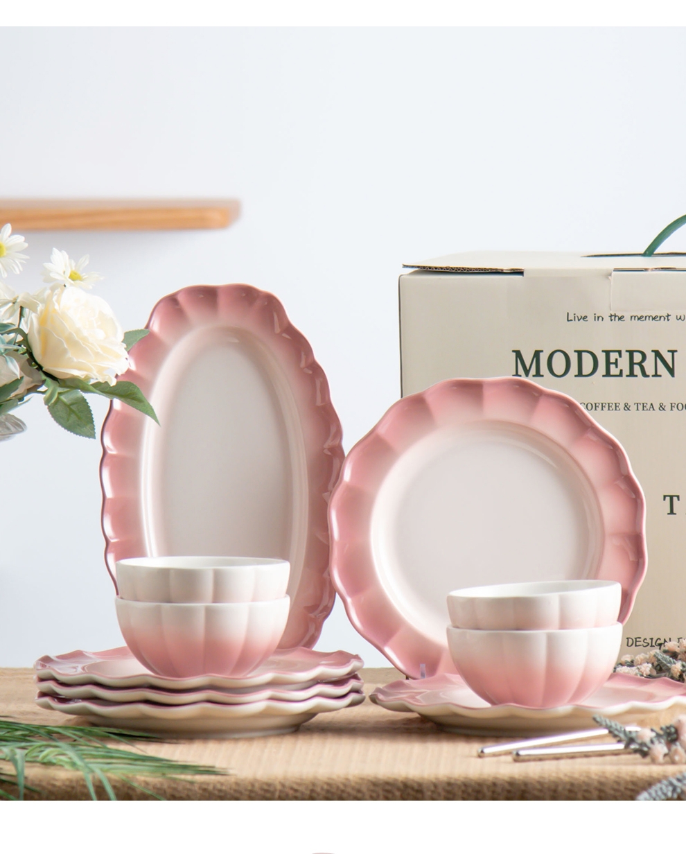 Stunning Pink Ceramic Plates 6-Piece Dinnerware Set For Special Occasions And Presents