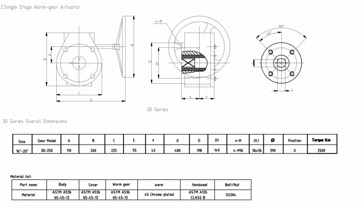 single stage worm-gear actuator speed reducer for pneumatic butterfly valve gearbox