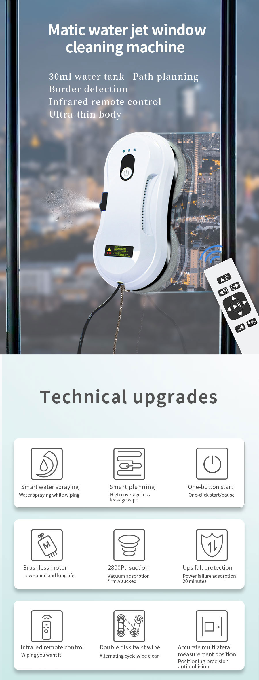 Private Mold Commercial Window Cleaning Robot 2.8KPa 3mins/M2 Building Glass Cleaning Robot