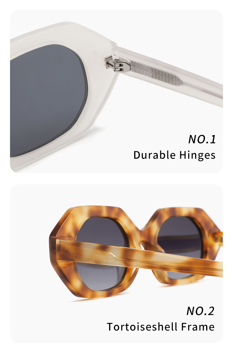 Polygonal frame Round Acetate Sunglasses Oval Lens Geometric Fashion